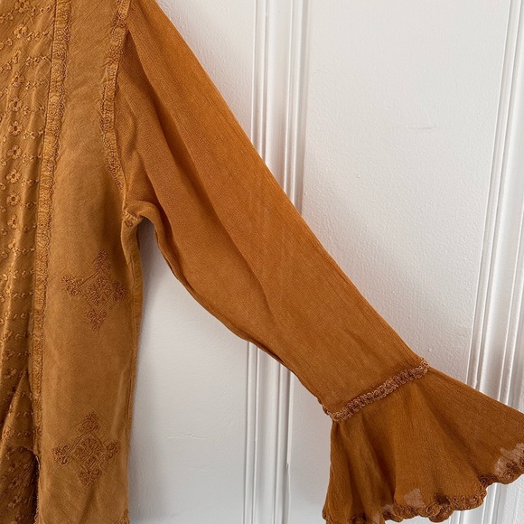 Vintage Braja Women's Mustard Bohemian Embroidered Button Down Top - Picture 4 of 11